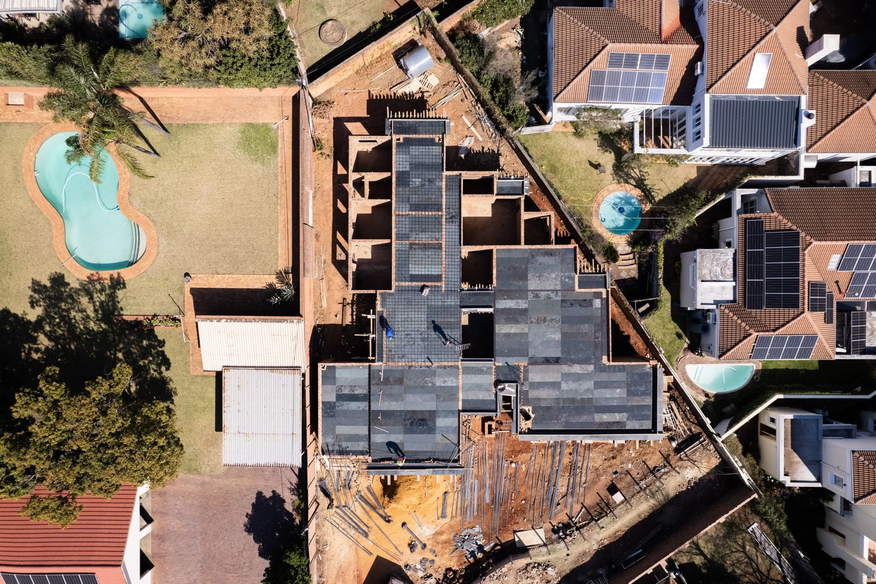 Aerial view of WoWBoards slab formwork at a house under construction